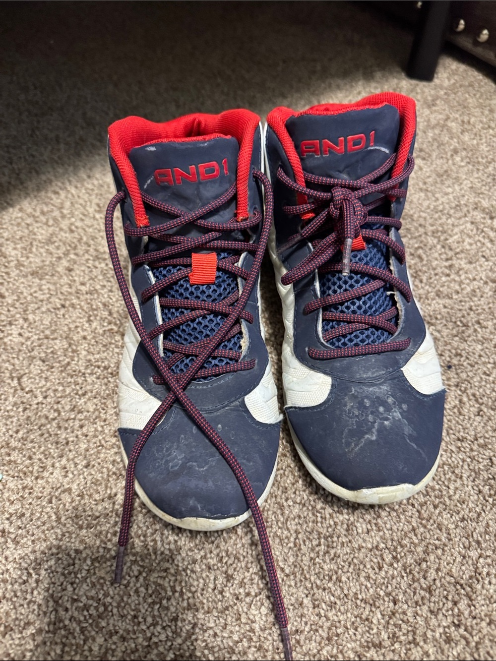AND1 Youth Navy and Red High-Top Sneakers